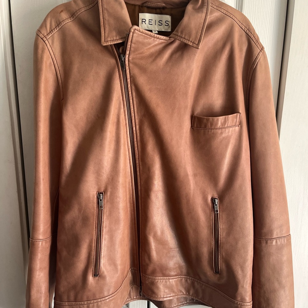 Reiss Lamb Leather motto jacket light salmon Sz XXl buttery soft